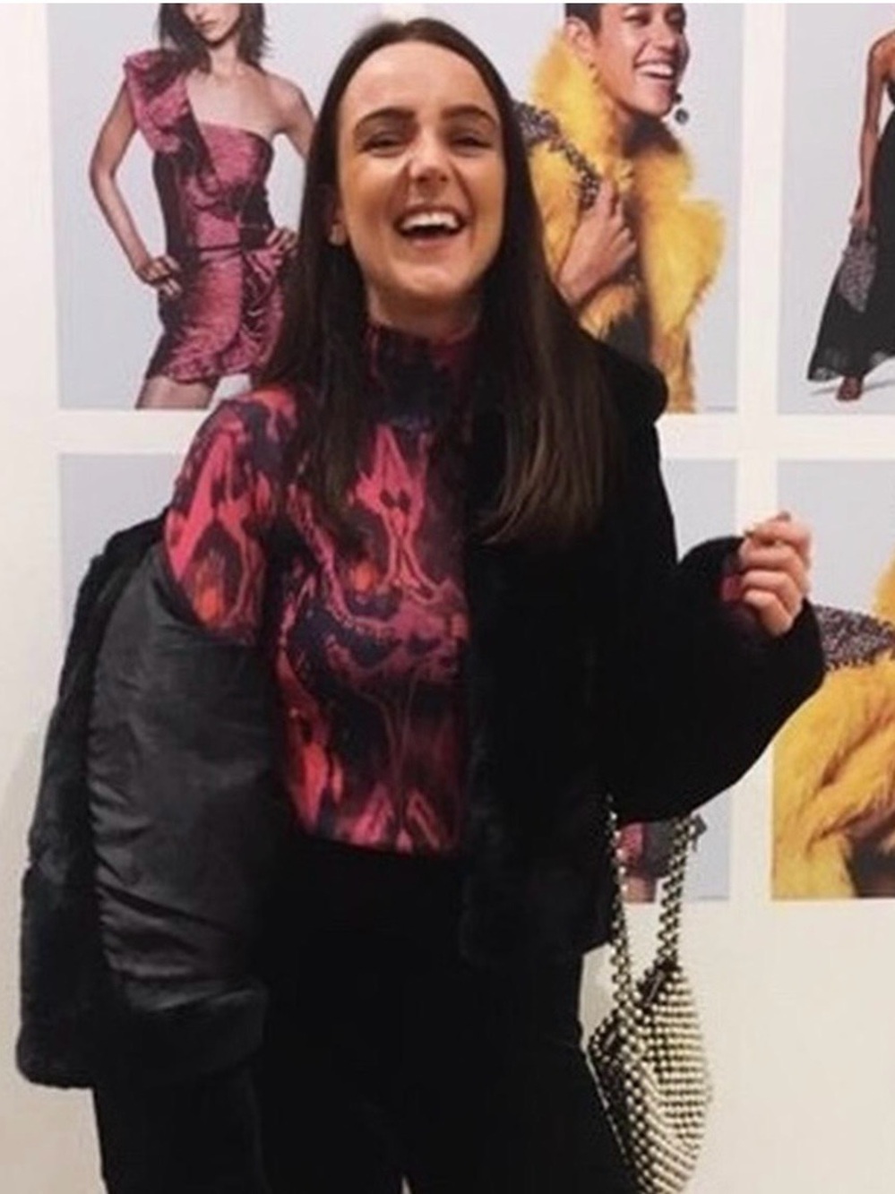 Topshop Multicolor Pink and Black Long Sleeve Mesh Top